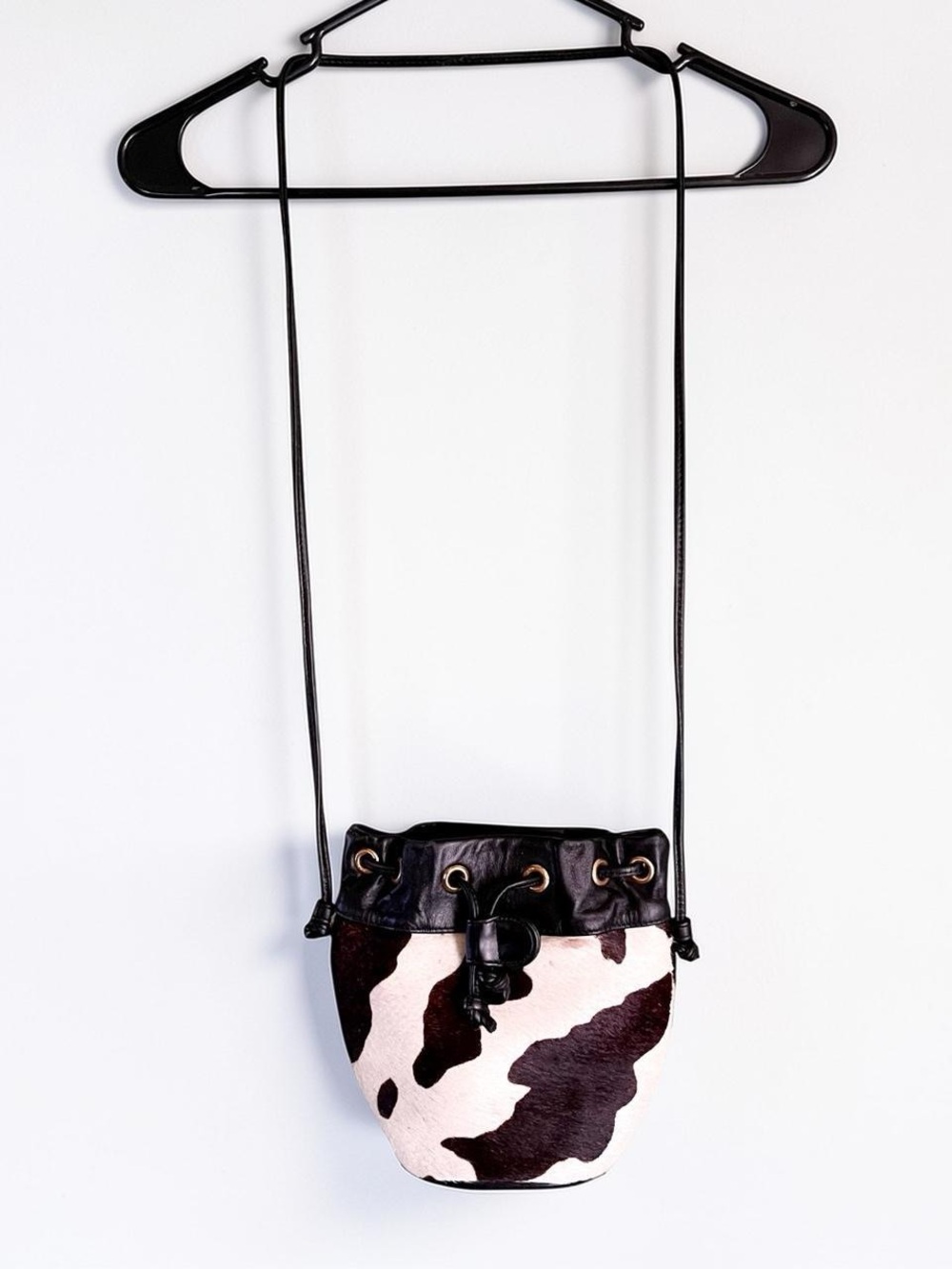 Vintage Cowhide Genuine Leather Drawstring Crossbody Bucket Bag